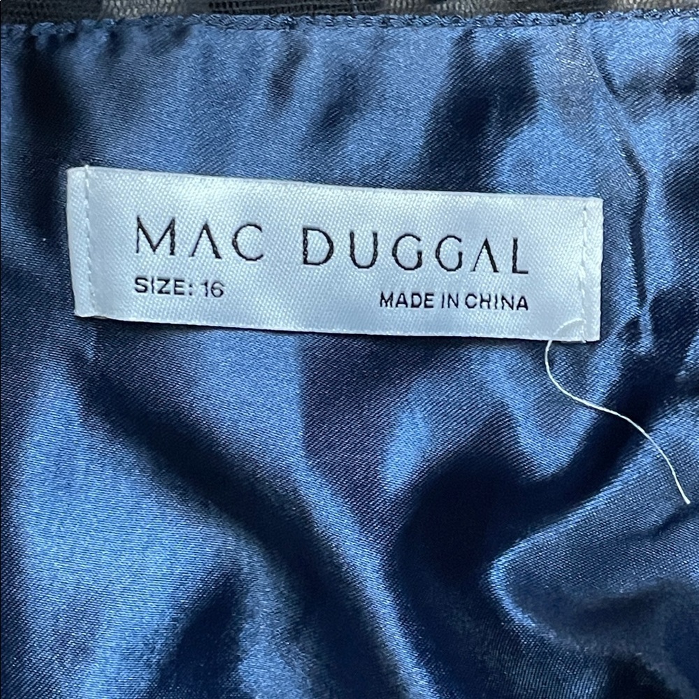 NWT Mac Duggal 67910 Floral Applique Tea Dress Fit Flare Illusion Neck Midnight - Picture 6 of 12